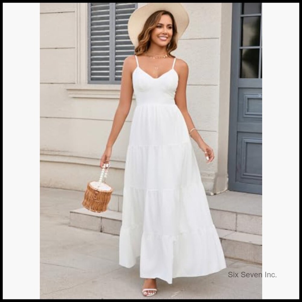 Polyester Elastane Maxi Sundress V Neck Backless … - image 5